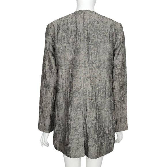 NWT EILEEN FISHER Jacket XS Gray Crinkle Jacquard Cotton Silk Open Front Pockets - Picture 4 of 13